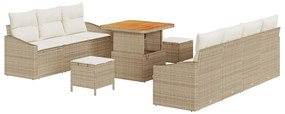 vidaXL Σετ Καναπέ Κήπου με μαξιλάρι 10 pcs Μπεζ Πολυ ράταν