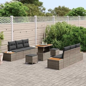 vidaXL Σετ Καναπέ Κήπου με μαξιλάρι 9 pcs Γκρι Πολυ ράταν
