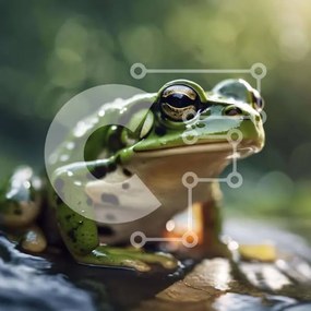 Intra Συλλεκτικό Ξύλινο Παζλ Plywood  4mm - Περίεργος πράσινος βάτραχος που κάθεται στο νερό Σε Ξύλινο Κουτί - Διαστάσεις: 10x10 cm – 25 κομμάτια