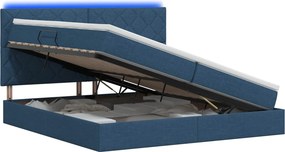vidaXL LED Κρεβάτι αποθήκευσης με στρώμα Μπλε 200 x 200 cm Ύφασμα