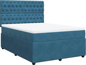 vidaXL Κρεβάτι Boxspring με Στρώμα Μπλε 160x200 εκ. Βελούδινο