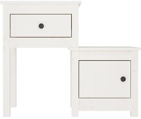 vidaXL Κομοδίνα 2 τεμ. Λευκά 79,5x38x65,5 εκ. από Μασίφ Ξύλο Πεύκου
