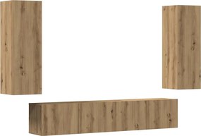 vidaXL 4 τεμαχίων σετ επίτοιχου ντουλαπιού τηλεόρασης Artisan Oak