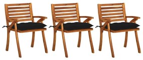 Καρέκλες Τραπεζαρίας Κήπου 3 τεμ Μασίφ Ξύλο Ακακίας &amp; Μαξιλάρια - Μαύρο