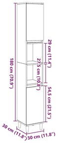 Ντουλάπι Μπάνιου Γκρι Σκυροδέματος 30x30x190 εκ. Επεξ. Ξύλο - Γκρι