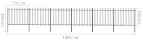 vidaXL Κάγκελα Περίφραξης με Λόγχες Μαύρα 10,2 x 1,5 μ. από Χάλυβα