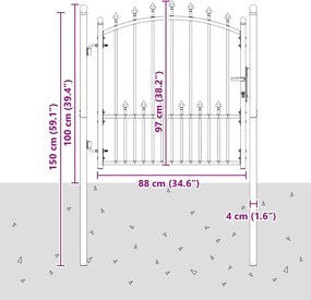 vidaXL Πόρτα Περίφραξης EMMEN με Καρφιά Ατσάλινη 104 x 97 εκ. Μαύρη