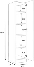 Ντουλάπα ρούχων Ricardo Megapap μονόφυλλη χρώμα λευκό 40x51,8x181εκ.