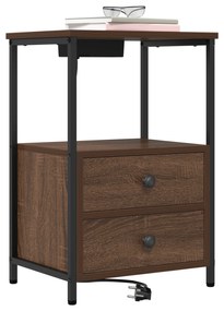 vidaXL Κομοδίνο με Σταθμό Φόρτισης 2 pcs Καφέ δρυς Επεξεργασμένο ξύλο
