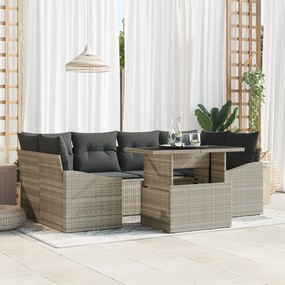 vidaXL Σετ Καναπέ 7 Τεμαχίων με Μαξιλάρια Ανοιχτό Γκρι Πολυ Ρατάν