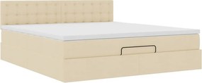 vidaXL Οθωμανικό κρεβάτι με στρώμα &amp; LEDs Cream 160x200cm ύφασμα