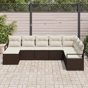 vidaXL Σετ Καναπέ Κήπου 8 pcs Καφέ, Κρέμα Πολυ rattan, βαμμένο ατσάλι