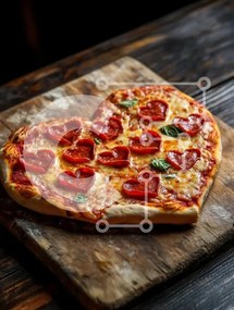 Σετ των 2 Intra Συλλεκτικό Ξύλινο Παζλ Plywood 4mm - Πίτσα σε σχήμα καρδιάς με πεπερόνι και βασιλικό Σε Ξύλινο Κουτί - Διαστάσεις: 10x10 cm – 25 κομμάτια