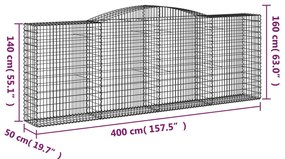 vidaXL Συρματοκιβώτια Τοξωτά 8 τεμ. 400x50x140/160 εκ. Γαλβαν. Ατσάλι