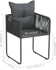 vidaXL Πολυθρόνες Εξωτερ. Χώρου 2 τεμ. Μαύρες Συνθ. Ρατάν με Μαξιλάρια