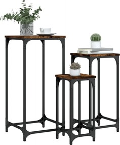 vidaXL Τραπεζάκια Βοηθητικά Στοιβαζόμενα 3τεμ.Καπνιστή δρυς Επεξ. Ξύλο