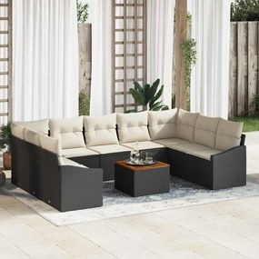vidaXL 10 τεμάχιο σετ καναπέ κήπου με μαξιλάρια μαύρο πολυκαρβόνιο ακακίας