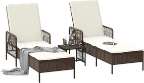 vidaXL Ξαπλώστρα 3 pcs Καφέ και Κρέμα Λευκό 200 x 55 x 92 εκ.