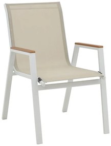 Azelie aluminum armchair in beige textilene shade and white leg 77x55x94cm 77x55x94 εκ.