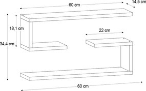 Ραφιέρα τοίχου Jenika Megapap 2 τεμαχίων χρώμα ανθρακί 60x14,5x18εκ.