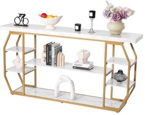 VEVOR 3 Tiers Marble Console Table Modern Golden Geometric Large Console Table