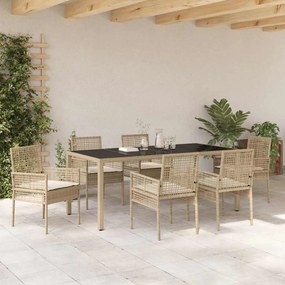 vidaXL Σέτ φαγητού για κήπο 7 pcs Μπεζ συνθετικό ρατάν