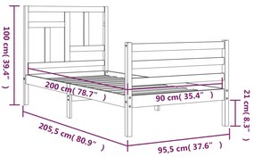 Πλαίσιο Κρεβατιού με Κεφαλάρι Μελί 90 x 200 εκ. από Μασίφ Ξύλο - Καφέ