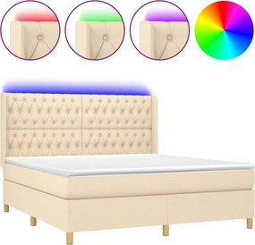 vidaXL Κρεβάτι Boxspring με Στρώμα &amp; LED Κρεμ 160x200 εκ. Υφασμάτινο