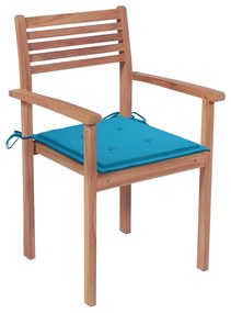 Καρέκλες Κήπου Στοιβαζόμενες 8 τεμ. Μασίφ Ξύλο Teak &amp; Μαξιλάρια - Μπλε