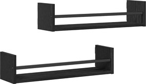 vidaXL Ράφι Τοίχου Επιτοίχιο 2 pcs Μαύρη Οξυά 60 x 16 x 14 cm
