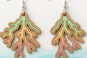 Σετ των 3 Intra απο ξύλο plywood 3mm-4mm πάχος - Κοραλί Σκουλαρίκια Laser Cut Δίασταση 3x3 cm INTRAFABR-123757192