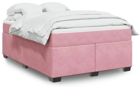 vidaXL Κρεβάτι Boxspring με Στρώμα Ροζ 140x200 εκ. Βελούδινο