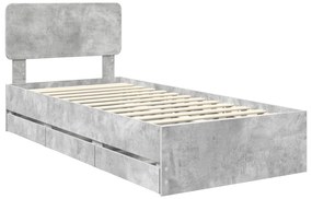 vidaXL Σκελετός Κρεβατιού Σκυρόδεμα Γκρι 90 x 190 cm Μηχανήματος Ξύλο