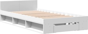 vidaXL Πλαίσιο Κρεβατιού με Συρτάρι Λευκό 90x200 εκ Επεξεργ. Ξύλο