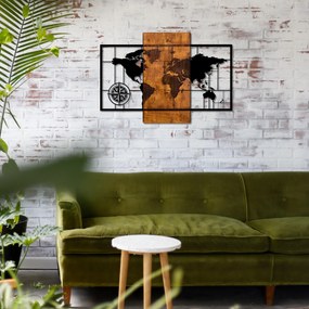Decorative Wooden Wall Accessory World Map With Compass Walnut
Black