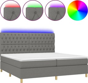 vidaXL Κρεβάτι Boxspring με Στρώμα &amp; LED Σκ.Γκρι 200x200εκ. Υφασμάτινο