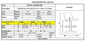 Σκαμπώ Bar NUMAN Χρώμιο/PU Μαύρο 52x50x62/96-83/117cm