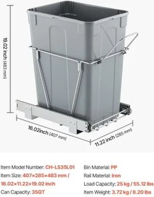 VEVOR Pullout Waste Container Under Cabinet Kitchen Garbage Bin Trash Can