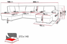 Γωνιακός Καναπές Comfivo 227, Λειτουργία ύπνου, Κόκκινο, Αποθηκευτικός χώρος, 305x188x85cm, 138 kg, Πόδια: Ξύλο | Epipla1.gr