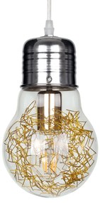 LAMP 00807 Μοντέρνο Κρεμαστό Φωτιστικό Οροφής Μονόφωτο Ασημί Νίκελ Βάση και Χρυσό Ντουί