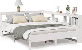 vidaXL Κρεβάτι Βιβλιοθήκη Χωρίς Στρώμα Λευκό 135x190 εκ Μασίφ Πεύκο