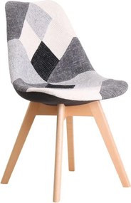 MARTIN Καρέκλα Ξύλο PP, Ύφασμα Patchwork Black &amp; White   4τμχ