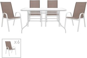 Τραπεζαρία Valor-Calan σετ 7τεμ μέταλλο λευκό-textilene καφέ