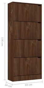 vidaXL Παπουτσοθήκη με 4 Πόρτες Καφέ Δρυς 59x24x136 εκ. Μοριοσανίδα