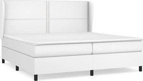 vidaXL Κρεβάτι Boxspring με Στρώμα Λευκό 200x200 εκ. Συνθετικό Δέρμα
