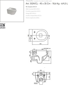 Scarabeo Moon 5524 Clean Flush - Κρεμαστή λεκάνη 45 εκ