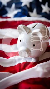 Intra Συλλεκτικό Ξύλινο Παζλ Plywood  4mm - Λευκός κουμπαράς στην αμερικανική σημαία Σε Ξύλινο Κουτί - Διαστάσεις Puzzle: 10x10 cm – 25 κομμάτια