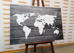 Εικόνα ενός ασπρόμαυρου παγκόσμιου χάρτη φελλού με ξύλινο φόντο - 90x60