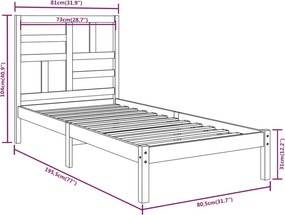 vidaXL Πλαίσιο Κρεβατιού 75 x 190 εκ. από Μασίφ Ξύλο Small Single