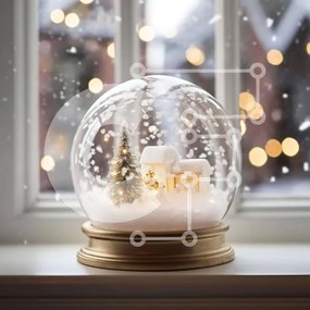 Intra Συλλεκτικό Ξύλινο Παζλ Plywood  4mm - Snow Globe με διακοσμητική νιφάδα χιονιού και μικρό σπίτι Σε Ξύλινο Κουτί - Διαστάσεις Puzzle: 10x10 cm – 25 κομμάτια
